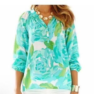 Lilly Pulitzer Elsa 100% Silk Top in Poolside Blue, Small